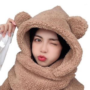 Scarves Women Autumn Winter Warm Cute Plush Cartoon Style Cover Neck All match Scarf Hat