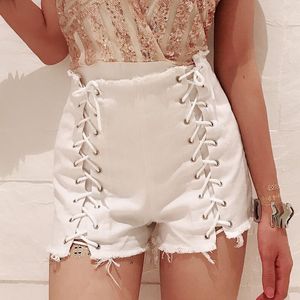 Sexy Jeans Shorts Women Summer Hole Clubwear Lace-UP Zipper Slim Casual High Waisted For Female Women's