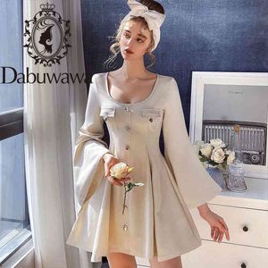 Dabuwawa Sexy Square Neck Women Dress Elegant Signal Breasted Flare Sleeve Office Party Style Ladies Mini Dresses DO1ADR006 210520