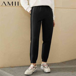 Minimalismo inverno moda grossa calças femininas causal elástico cintura retalhos lã solta calças femininas 12070442 210527