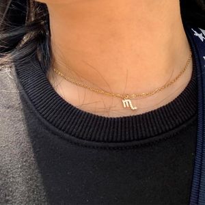 Pendant Necklaces Simple Small 12 Zodiac Letter Constellations Necklace & Trendy Gold Color CZ Leo Charm Stainless Steel Chain Jewelry