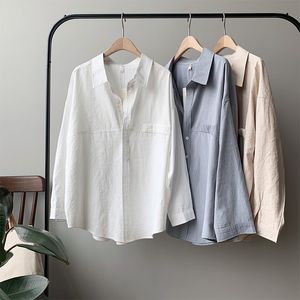 Осенняя мода кнопка хлопка рубашка винтажная блузка женщина белая леди с длинными рукавами женские свободные улицы рубашки Blusa 562C 210420