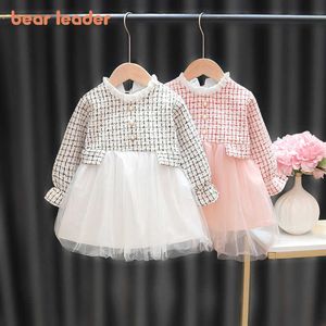 Urso líder nascido meninas princesa roupas moda primavera outono xadrez vestidos infantil bebê festa de aniversário batismo trajes 210708