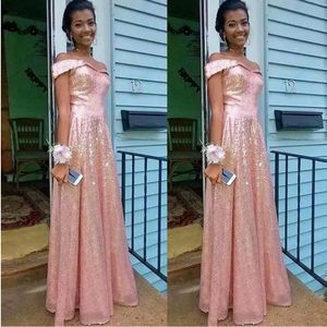 Prom Sparkle Sequins Dresses 2022 New Cheap Elegant Off Shoulder A Line Floor Length Evening Gowns