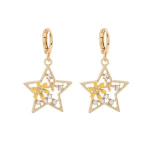 Fashion Geometric Gold Color Star Shape Crystal Dangle Earrings for Woman Trendy Drop Oil Flower Pendant Earring Jewelry