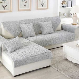Plush Fabric Sofa Cover For Living Room 4 Colors Cushion Covers Seat Slipcover Corner Sofa Towel Non-slip Winter Couch Cover 211102