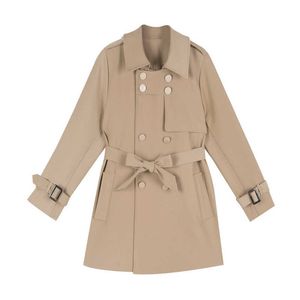 Kanske är du kvinnor Khaki Black Belt Notch Collar Långärmad Sash Trench Höst Casual Double-Breasted C0384 210529