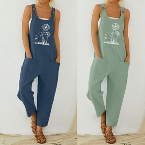 Damen-Overall, Strampler, 30 Stunden, Boho-Blumendruck, Damen, lässig, Taschen-Strampler, Overall, langer Playsuit, Riemen, Knopf, übergroßer Bodysuit, Drop