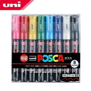 Cores Conjunto Uni Posca PC-1M Paint Marker Bullet Bullet Tip-0.7mm 8 Art Markers Office School Stries 201222