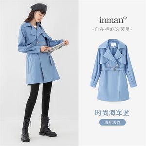 Inman Causal Trench Coat Spring Höstolja Dammvatten Förhindra Kvinnor Dam Double Notched Collar Minimal Windbreaker Ytterkläder 210820