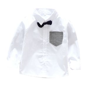 Maluch z kokardą kieszonka kieszonkowa koszula dziecięca dorywczo mundur szkolny dla chłopców 210412