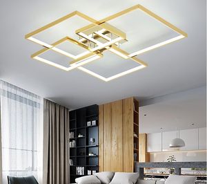 Square Modern led ceiling lights for living room bedroom study Gold/Chrome Plated 90-260V Lamp Fixtures
