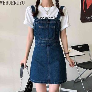 WERUERUYU Frauen Sling Kleid Casual Solide Spaghetti Kurze Ärmel Slips Unter Sexy Damen Denim Rock 210608