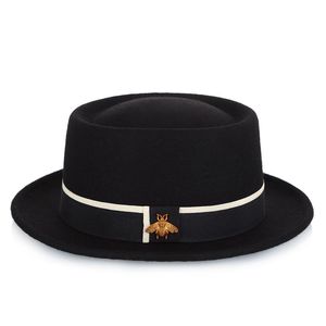 Berets Flat Top Chapéu de Jazz Moda 100% Austrália Lã Fedora dos homens com torta de porco Mulheres sentida 56-58cm