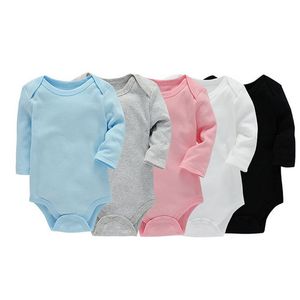 Solid Color Baby Cotton Rompers Spädbarn Toddler Soft Long Sleeve Jumpsuits kläder 3M-24M Hög kvalitet