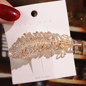 Feather Hair Clip Barrettes Diamond Fashion Silver Gold Headdress Hairpin Spring Clips Bobby Pin for Women Girls