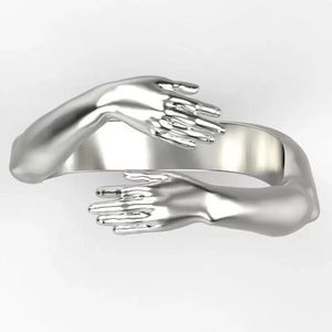 Anéis de faixa de mão ajustáveis para abraços, joias de prata, anel aberto para mulheres, meninas, casamento, noivado, presentes de noiva