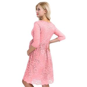 Womens Femme Maternity Elegant Dress Floral Lace Overlay V Neck Half Sleeve Pregnant Photography Dress for Take Part Weeding