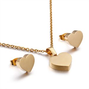 Wholesale earring for christmas for sale - Group buy Fashion Women Girls Punk Color Gold Hearts Stainless Steel Hearts Necklace Earrings Jewelry Sets For Christmas Gift