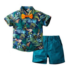 Bebê vestir crianças crianças meninos verão conjuntos impressos camisa + shorts verdes 2 peças de manga curta 2 3 5 y crianças traje traje