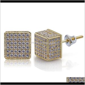 Drop dostawa 2021 18K Real Gold Punk Rock Hip Hop Cubic Zirkonia Square Stud