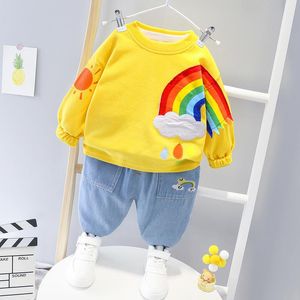 Zestawy odzieżowe Wiosna Baby Boy Ubrania Zestaw Niemowlę Dzieci Tęcz Kaputery + Dżinsy Dwa kawałek garnitur Casual Toddler Dziewczyna Stroje Urodzone Dres