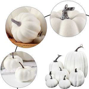 7PCs Halloween vita konstgjorda pumpor Fall Skörd Bröllop Fake Foam Pumpkins Tabletop Centerpiece Props och pedagogiska leksaker Y0901