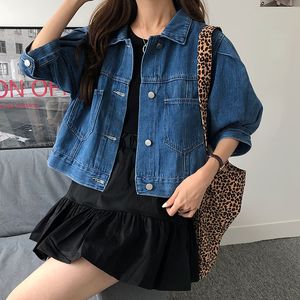 SML Women's korean fashion Jean Coats autumn Women loose Denim Jacket puff Sleeve Loose Female Girls Outwear coats (78513) 210423