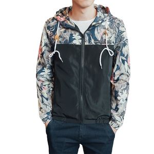 Kurtki Windbreaker Męskie Kapturem Sportowa Bombowiec Moda Lekka Waga Kwiaty Dorywcze Kurtki Płaszcze Znaki 211217