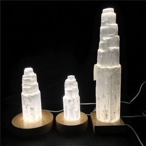 Objetos decorativos Figurinhas 10-25cm Natural Quartz Cristal Selenite Torre Lâmpada Marroquina Reiki Cura Mineral Espécime Decoração de Casa Recolher