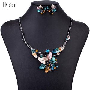 Ohrringe Halskette MS1504620 Modeschmuck-Sets Halsreif Bunte Blumenanhänger Roségold Set Kragen Brautschmuck