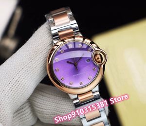 Klasyczne Kobiety Geometryczne Zegarki Diamentowe Kobiet Zegarki Ze Stali Nierdzewnej Automatyczne zegarek mechaniczny Wysokiej jakości Purple Dial 33mm