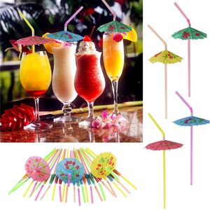 Plast Haw Cocktail Parasols Paraplyer Drycker Vämtar Bröllop Event Party Supplies Holidays Luau Sticks KTV Bar Cocktails Dekorationer WLL839