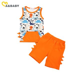 0-24m Sommarfödd Spädbarn Baby Boy Kläder Set Cartoon Dinosaur Vest Tops Shorts Outfits Kläder Kostymer 210515