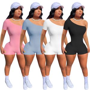 Summer Women rompers plus size 2XL short sleeve Jumpsuits sexy off shoulders bodysuits Casual skinny Overalls black shorts leggings DHL 5020