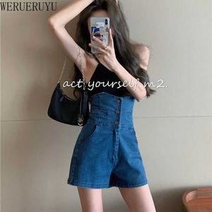 Werueruyu mode kvinnor hög midja shorts sommar jeans casual shorts jeans kvinna hög midja denim 210608