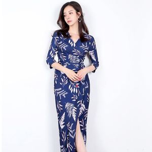 Long Maxi Blue Dress Print Plus Size Sexig Casual Summer Beach Kläder Kvinnor Vestidos Render Elegant Robe Boho Party Club