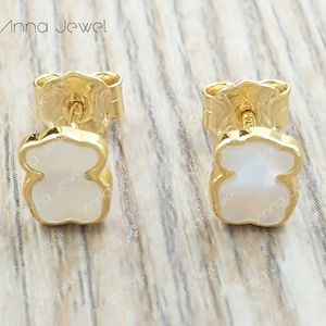 Bear jewelry 925 sterling silver girls gold pearl crystal earrings for women Charms stud set wedding party birthday gift Ear-ring Luxury Accessories