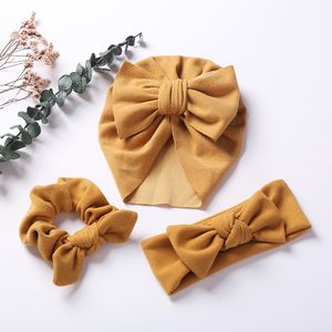 3 pçs / lote sólido falso cashmere bebê turbante chapéus elásticos bowknot headband coelho coelho orelha cabelo scrunchies faixas de moda headwraps