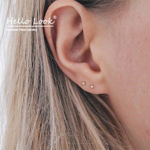 Stud HelloLook 3mm Ball Earring For Women 316L Stainless Steel Small Simple Girl Fashion Jewelry