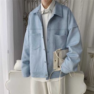 Privathinker Mäns Solid Oversized Suede Jackor Koreanska Stil Män Casual Loose Coats Höst Fashion Ytterkläder 210909