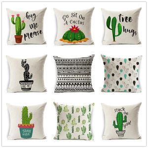Cartoon Cactus Countion Cover Bawełny bielizny soczyste rośliny zielone litery domu dekoracyjna poduszka geometryczna do sofy do poduszki/dekoracyjnej