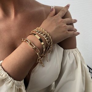 Est Punk Curb Chain Gift for Women Multi-Layer Chain Boho Tjock Guldfärg Charm Armband Bangles Fashion Smycken