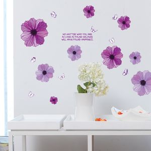 Roxo flores Adesivo de Parede Bedroom Sala de estar Entrada Muursticker Home Decor adesivos Muraux Enfant Art Decalques 210420