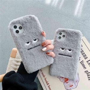 Funny Cute Furry Fluffy Suede Cloth Silicone Phone Case For iPhone 13 12 11 Pro Max XS 12 X XR 6 6S 7 8 Plus SE Soft Plush Cover H1120
