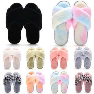 Partihandelsklassiker Vinter Inomhus tofflor för kvinnor Snöfur Slideshus Utomhus Ladies Furry Slipper Flatplattformar Mjuka Comfortsble Shoes Sneakers 36-41