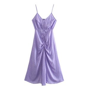 Sweet Women V Neck Folds Dress Summer Fashion Ladies Beach Style Female Printed Sling 210515