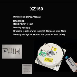 Interruptor de parede XZ150KG--7M + controle remoto, lustre, guindaste, iluminação, guincho elétrico, sistema de elevação de luz, 110V-120V, lâmpada 220-240V