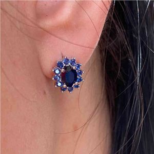 Gems ballett 1.89ct Natural Blue Sapphire Pure 925 Sterling Silver Blommor Vintage Stud Örhängen för Kvinnor Fina Smycken