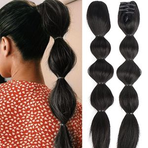 合成のかつらループ黒茶色の泡ポニーテイルの長いストレートの爪クリップ女性自然な偽の髪の部分のためのポニーの尾のヘアピース